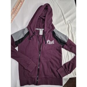 Victoria's Secret Pink Hoodie Womens Small /petite  Purple Gray Full Zip Hooded